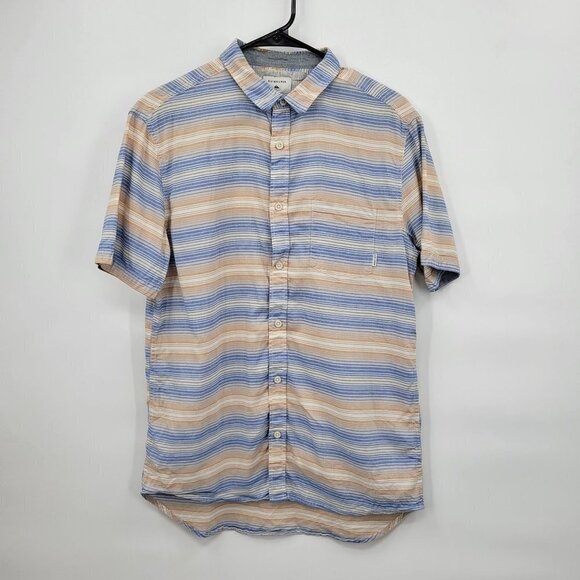 Quiksilver Modern Fit Short Sleeve Shirt Collar Striped Button Up Medium Mens - Picture 1 of 10